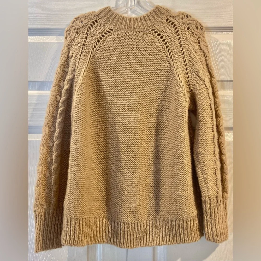 J Crew Alpaca Wool Blend Light Brown Rope Knit Sweater Crew Neck Size Small